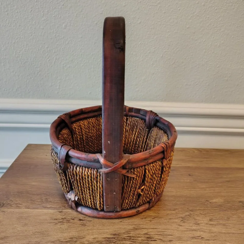 Vtg Chinese Woven Willow Bentwood Rice Gathering Basket Small Home Decor Basket